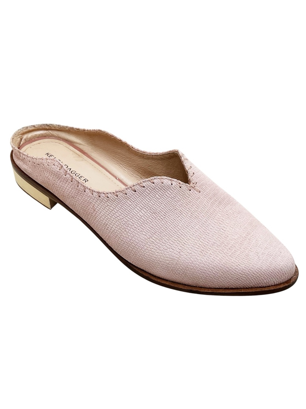 {Kelsi Dagger Brooklyn} Adly Embossed Lizard Leather Whipstitched Mules